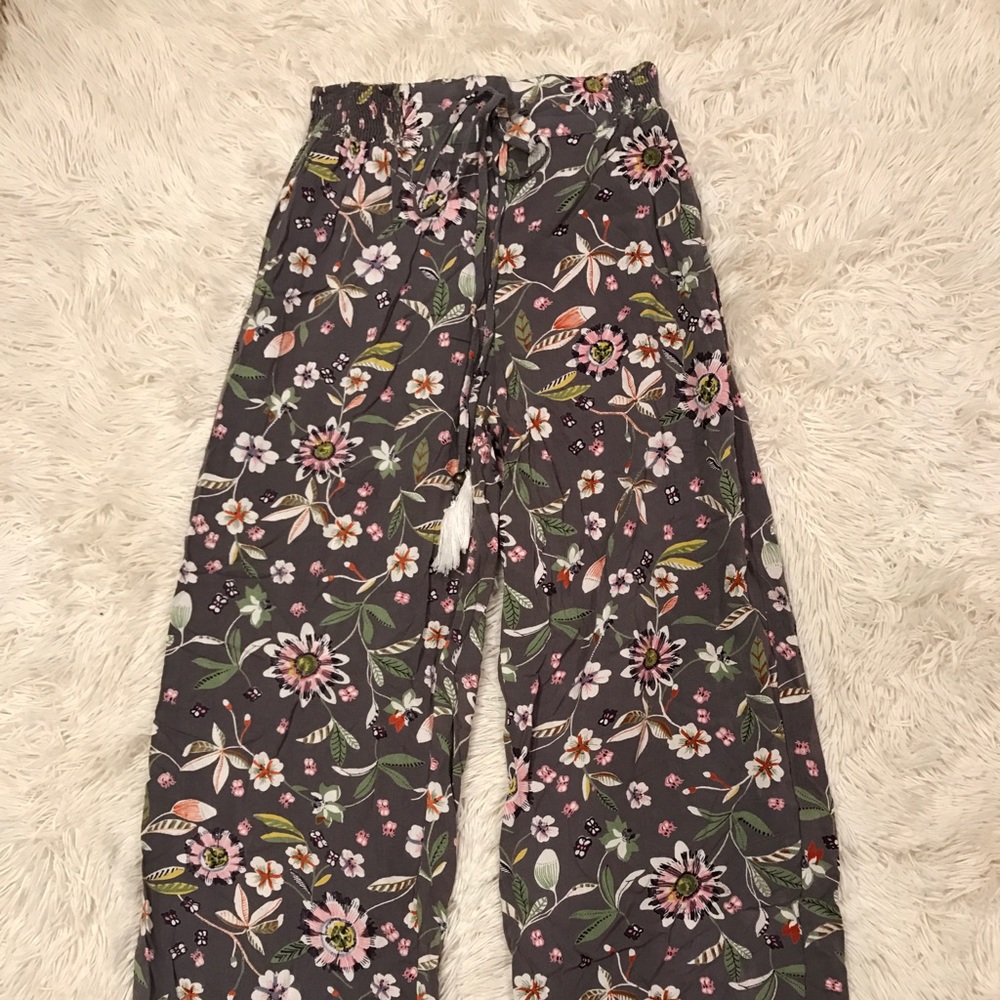 grey floral pants
